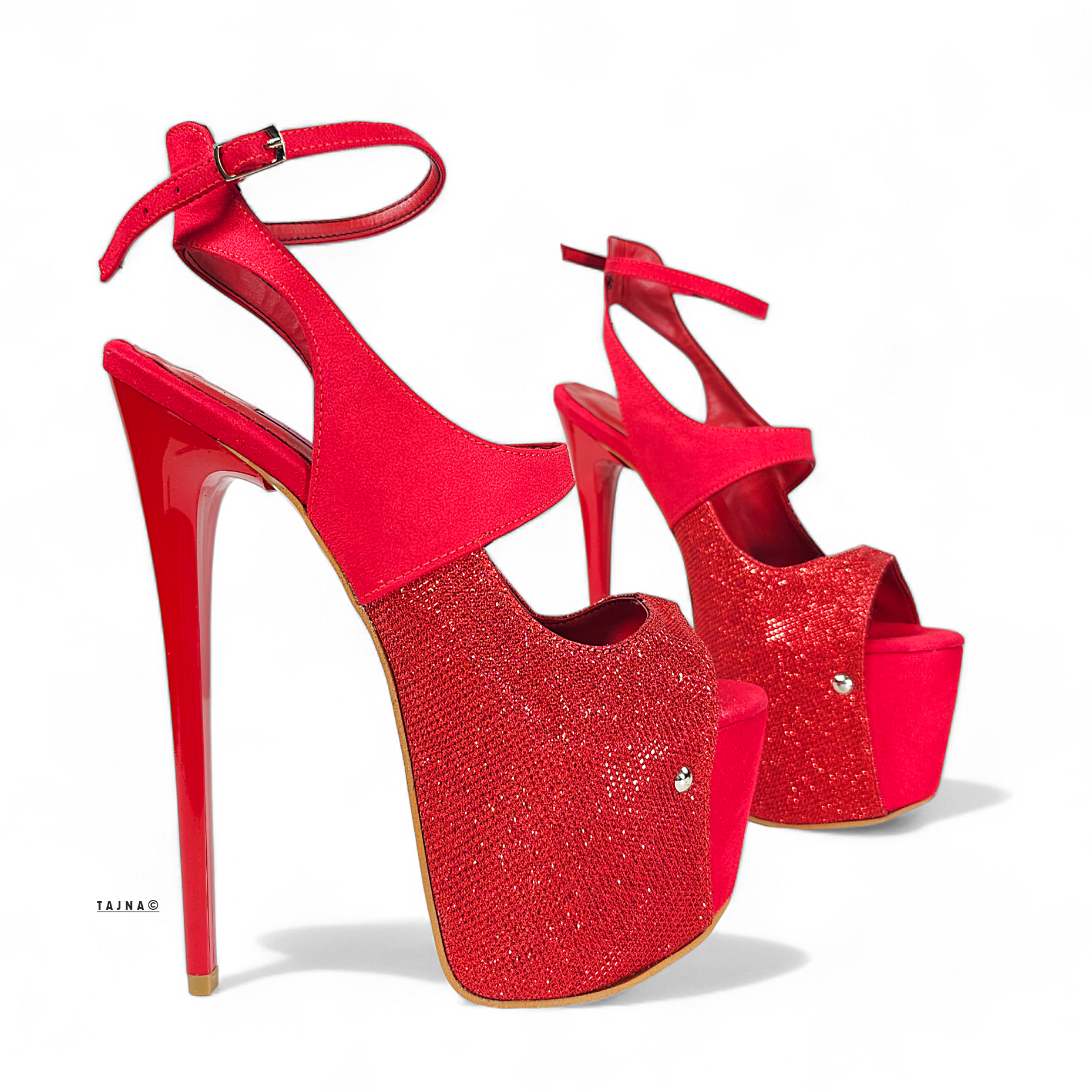 Red Suede Shimmer Detail High Heel Sandals