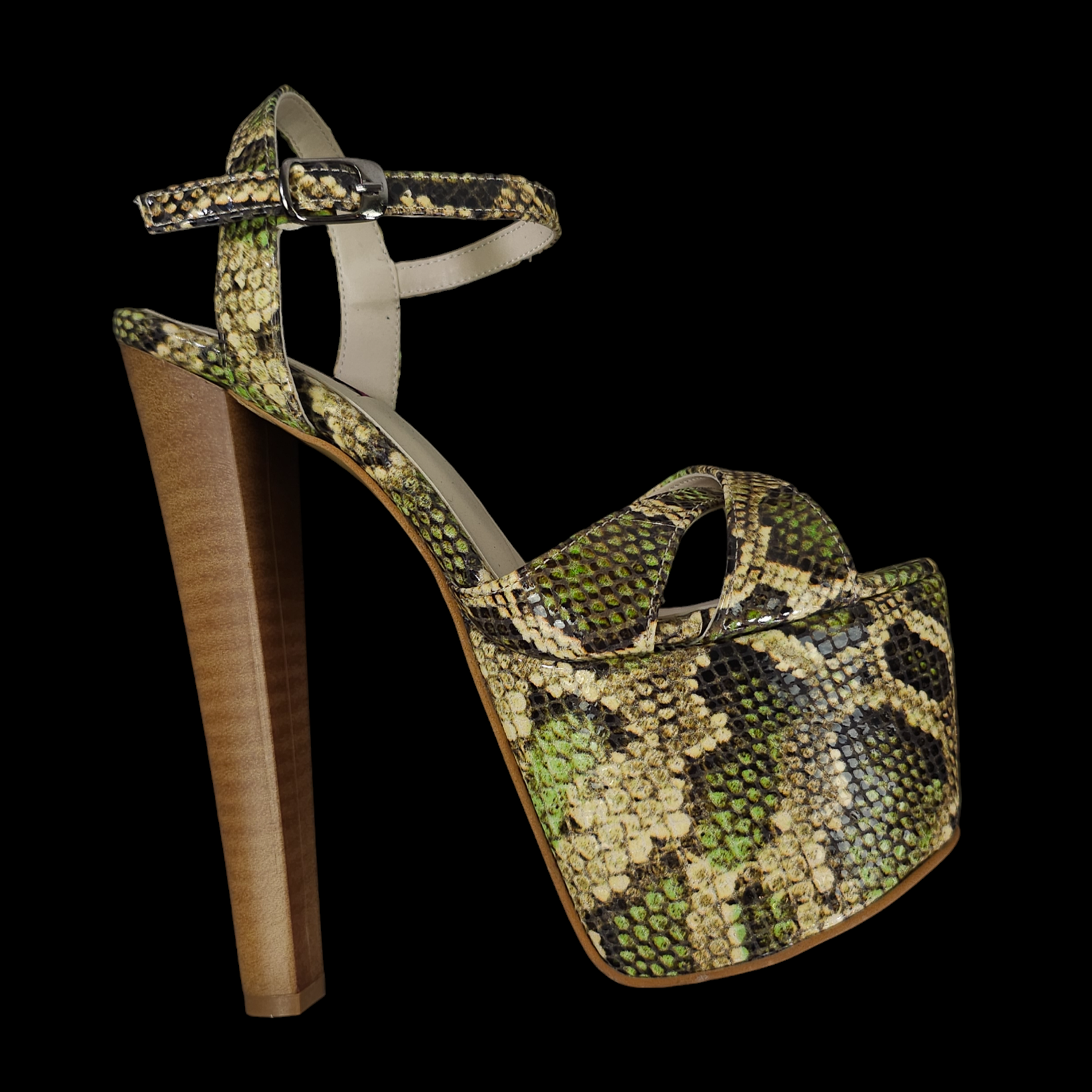 Green Snake Print Exotic Leather High Heel Sandals