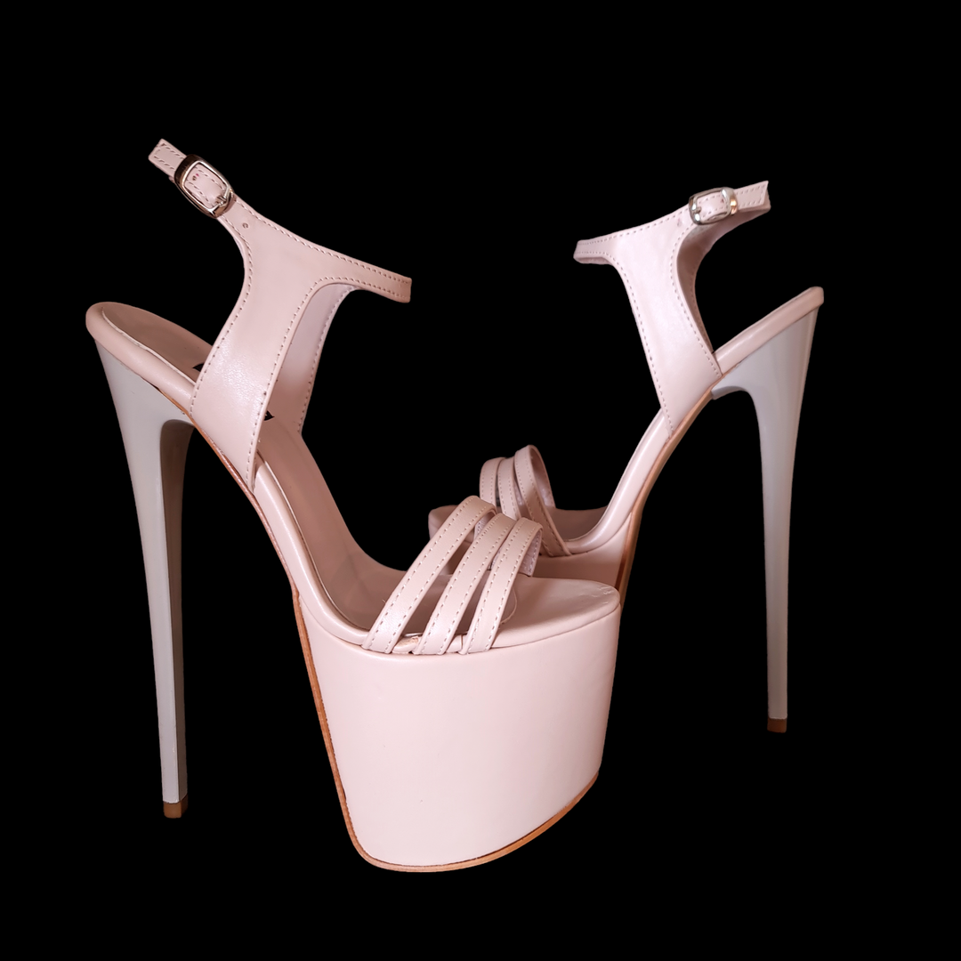 Powder Cream Matte High Heel Platform Sandals