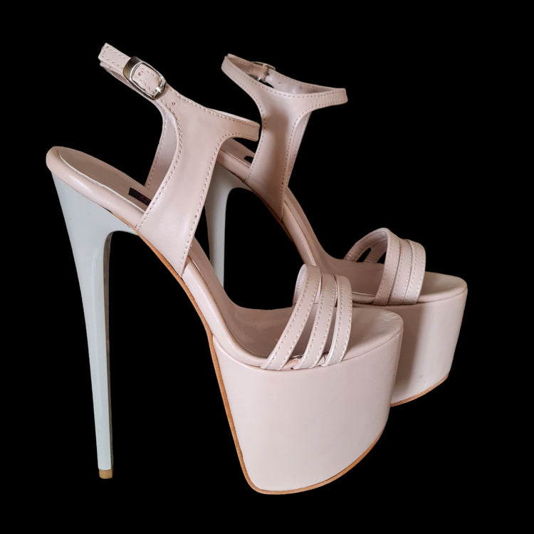 Powder Cream Matte High Heel Platform Sandals 