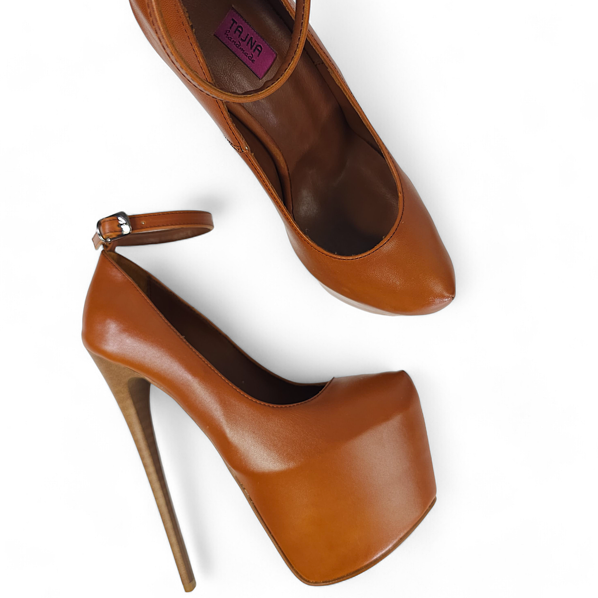 Tobacco Brown Ankle Strap High Heel Pumps