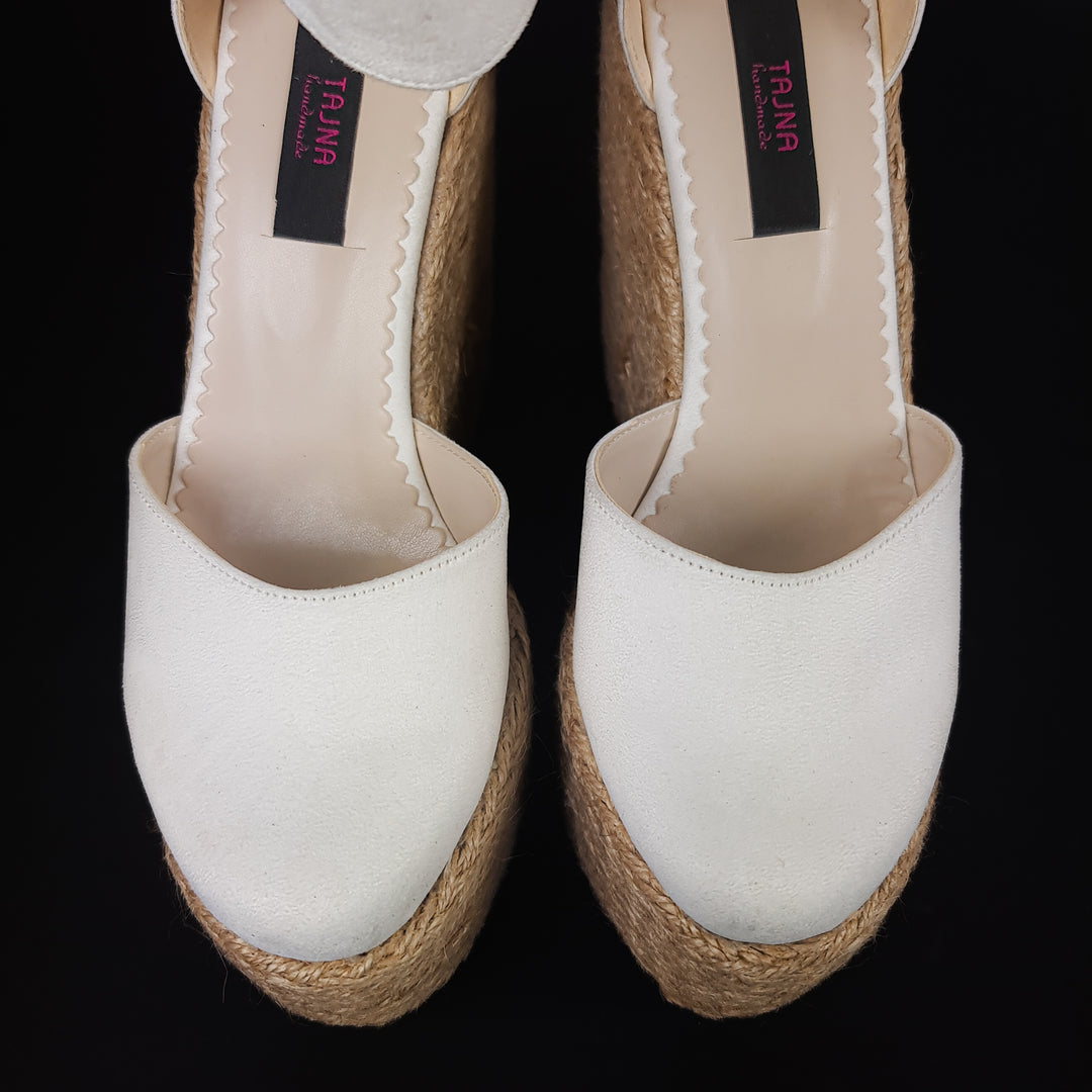 White Suede High Heel Platform Wedge Sandals 