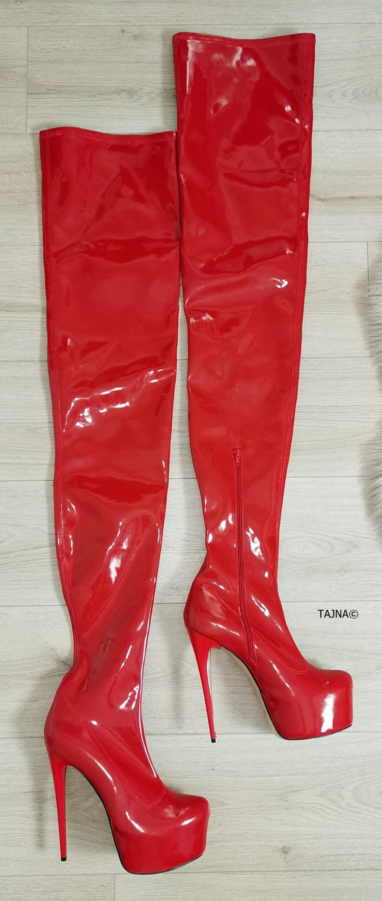 Red Patent 100 cm Extreme Ultra High Thigh Boots - Tajna Club