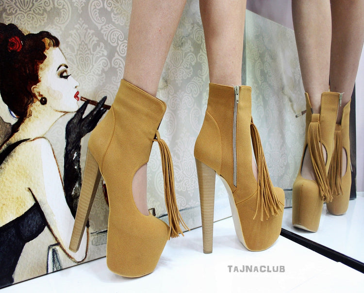 Ginger Suede Fringe Ankle Boots - Tajna Club