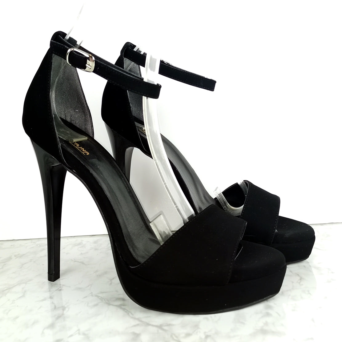 Black Suede 5.11 inches Heel Sandals - Tajna Shoes