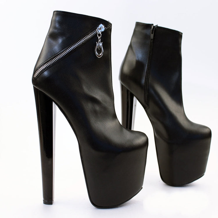 Black Zipper Detail Ankle Platform Boots - Tajna Club
