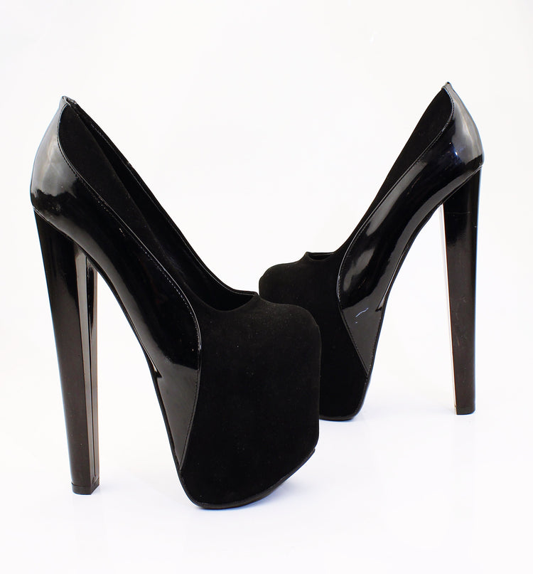 Black Suede & Patent High Heel Platform Shoes - Tajna Club