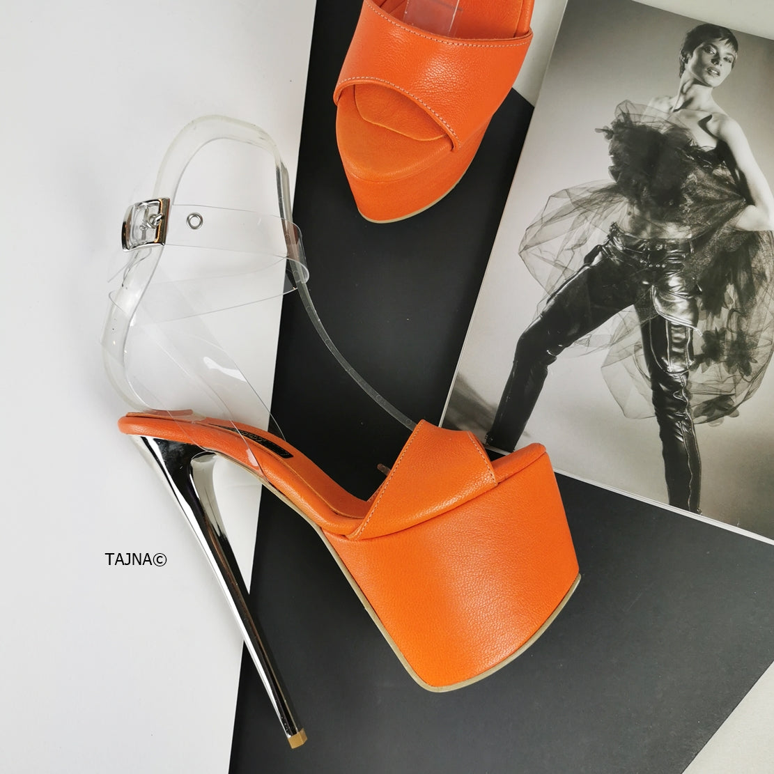 Orange Transparent High Heel Sandals - Tajna Club