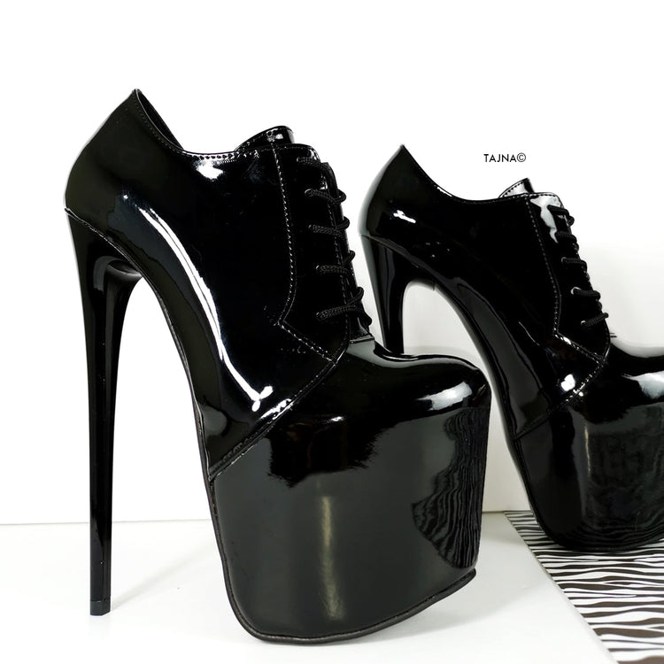 Oxford Ankle Black Patent  High Heels - Tajna Club