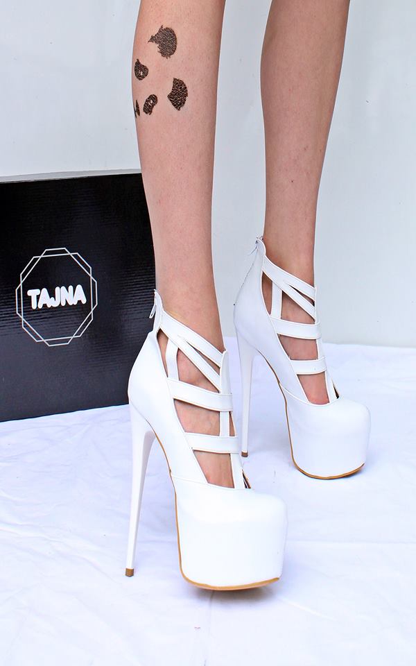 White Cage High Heel Platform Shoes - Tajna Club