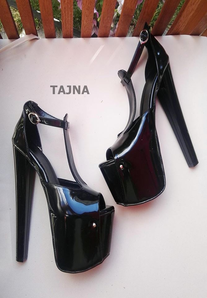 Black Patent 19-20 cm High Heel Platform Shoes - Tajna Club
