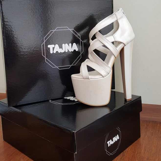 Ivory White Multi Strap High Heel Platform Shoes - Tajna Club