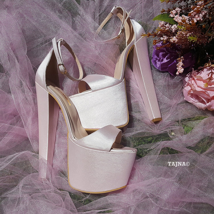 Light Pink Satin Bridal Platform Shoes - Tajna Club