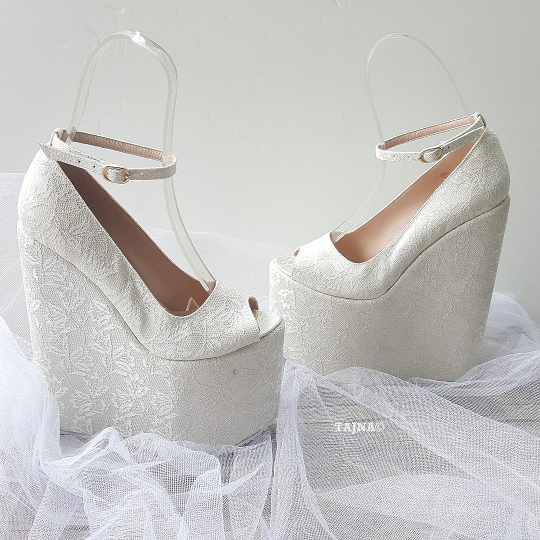 Bridal Collection Peep Toe 21 cm Platform Wedge Shoes - Tajna Club