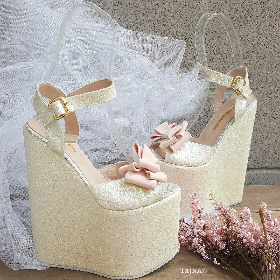 Sparkling High Heel Wedge Shoes Wedding / Bridal - Tajna Club