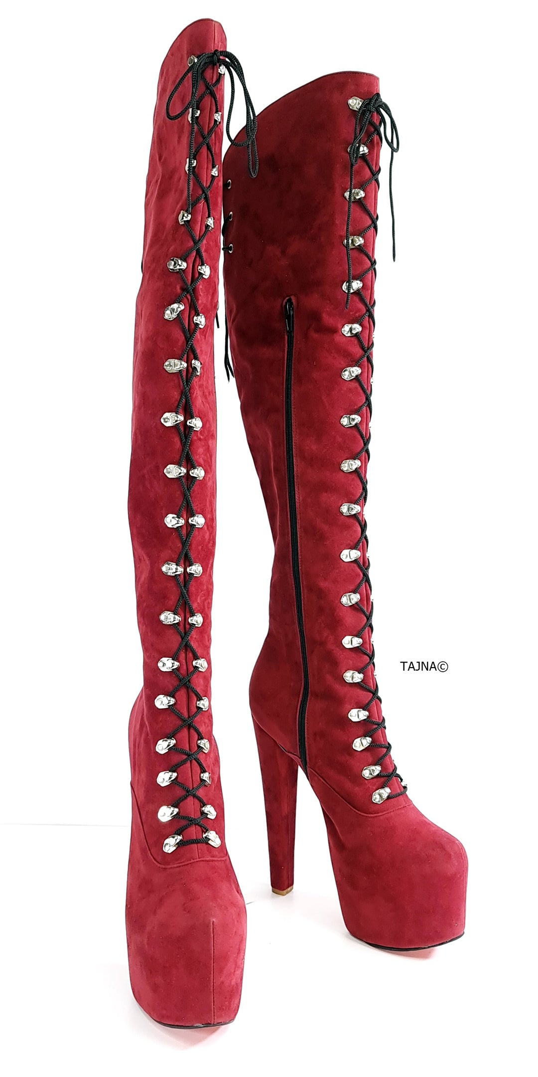 Burgundy Wine Military Style Over Knee Boots