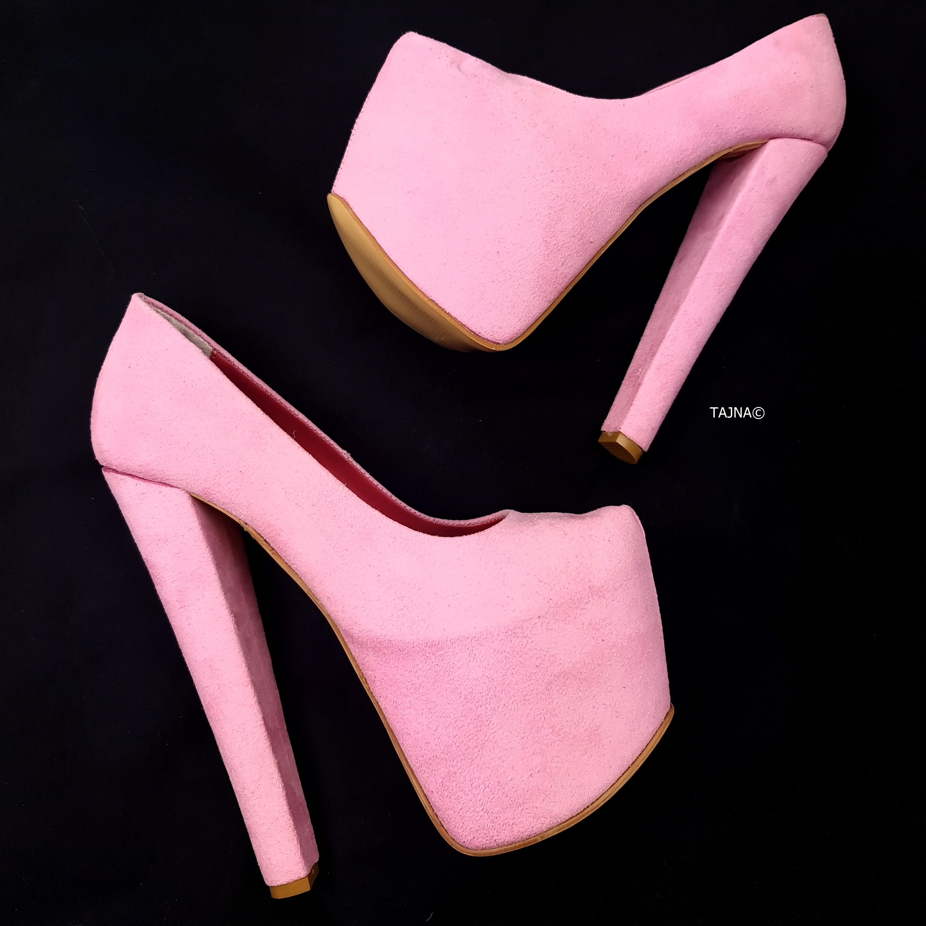 Pink suede 2025 chunky heels