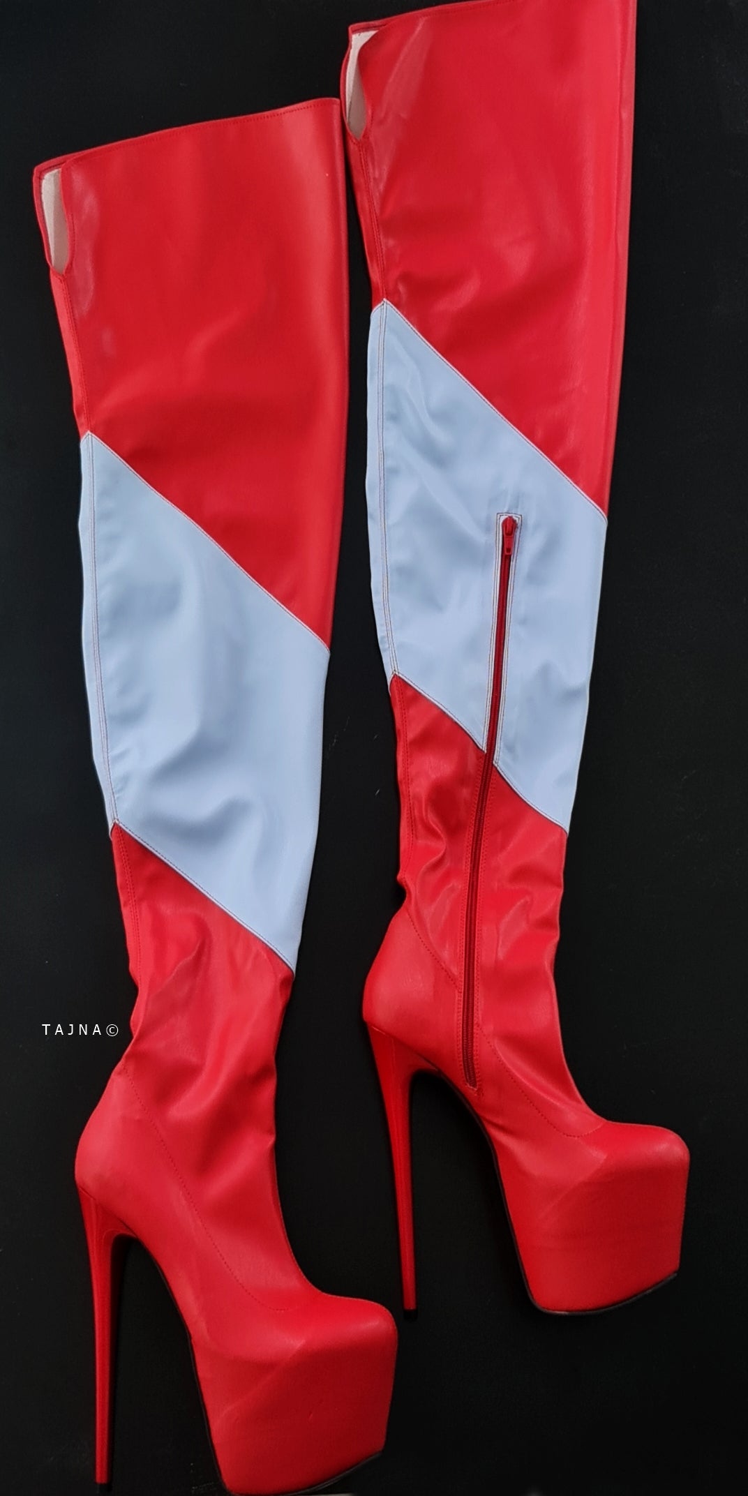 Blue Red Soft Thigh High Long Pencil Boots