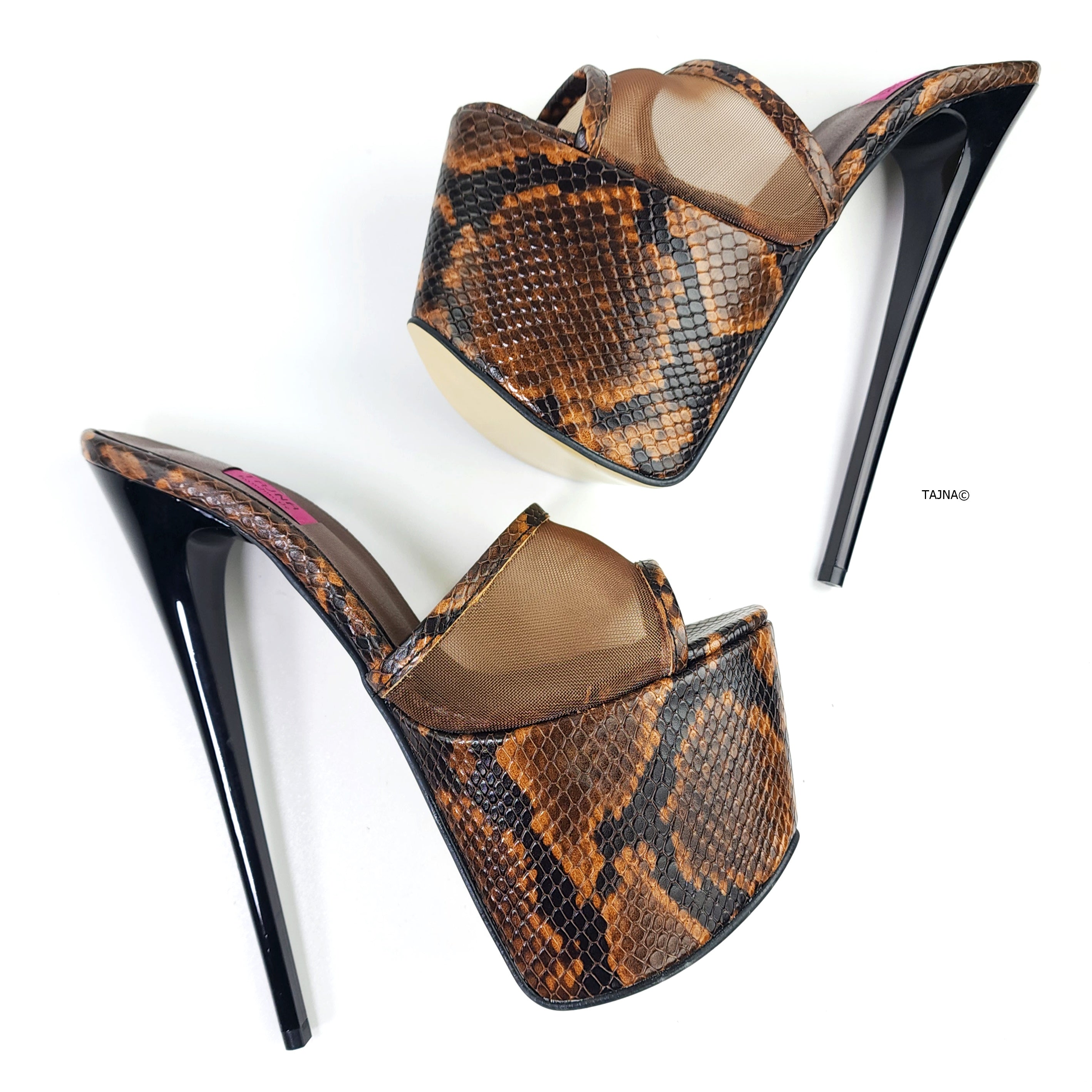 Printed high clearance heel slingback mules