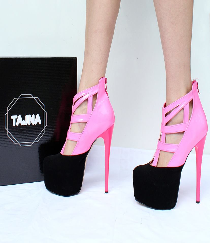 Black Pink Cage High Heel Platform Shoes - Tajna Club