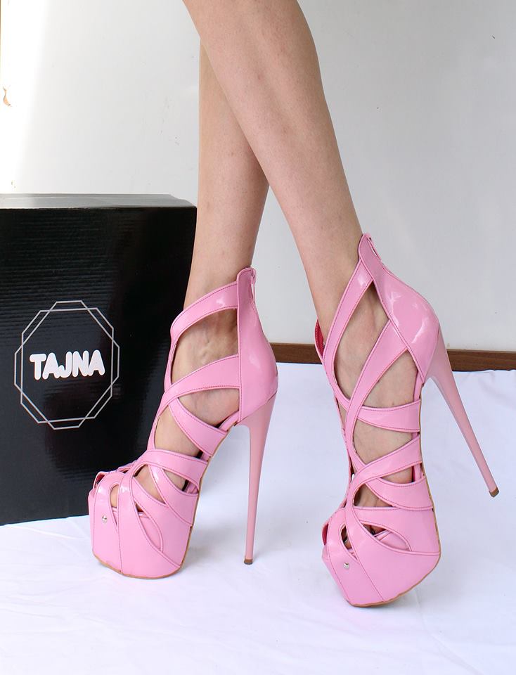 Cage Bootie Light Pink  High Heel Platform Shoes - Tajna Club