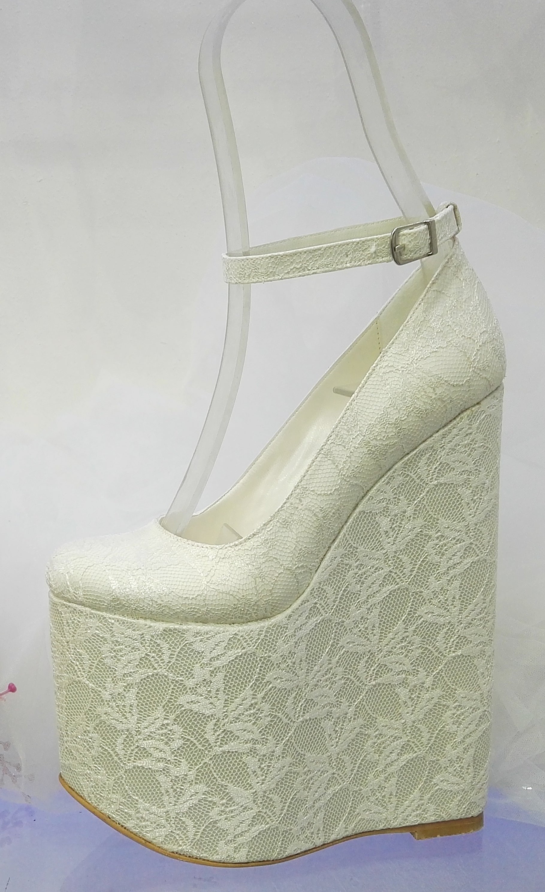 White Lace 20 cm High Heel Wedding Wedges - Tajna Club