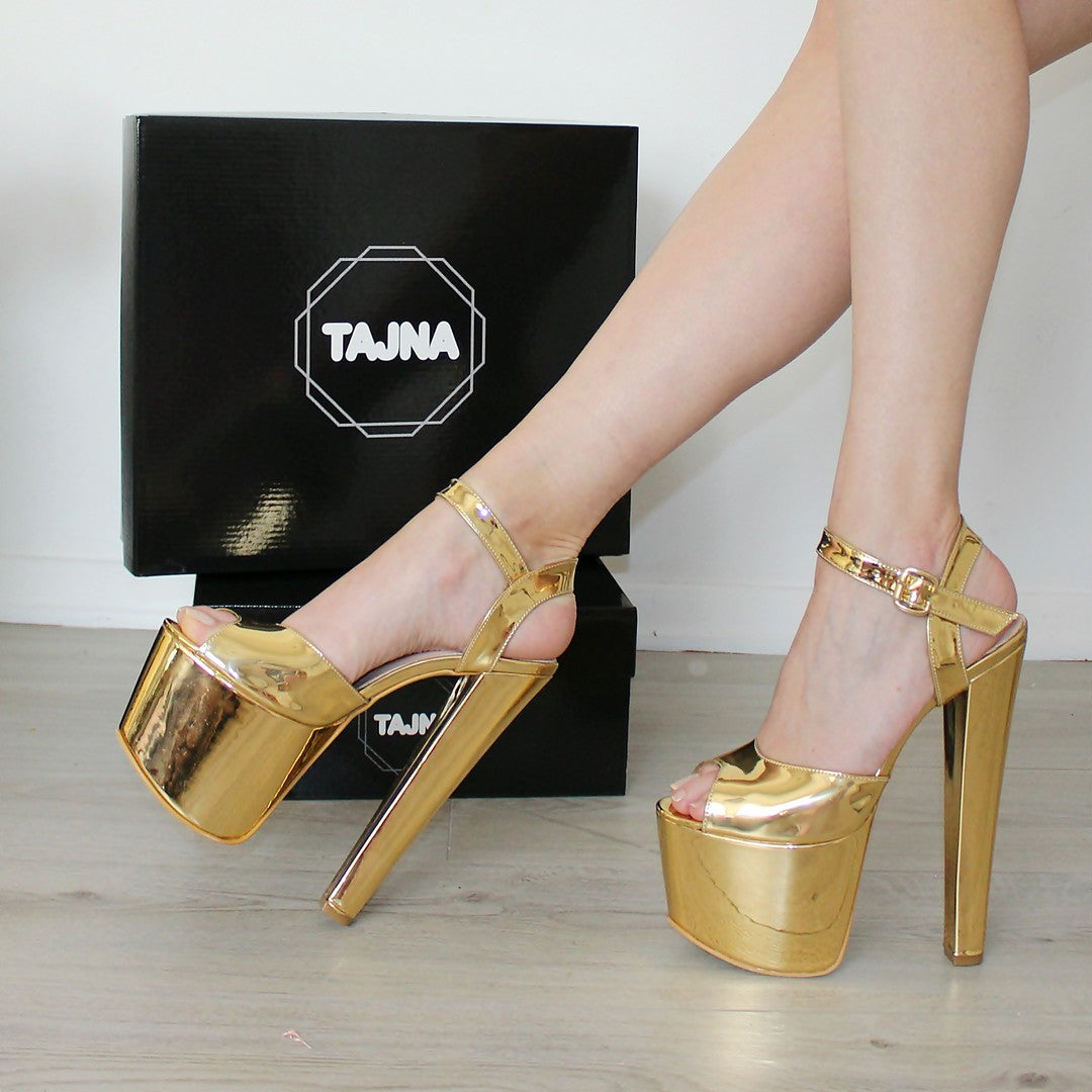 Gold Ankle Strap High Heel Platform Shoes | Tajna Shoes Eu38 /UK5/ USw7 / Other (Please state below) / 19 cm Gold Ankle Strap High Heel Platform Shoes | Tajna Shoes Eu38 /UK5/ USw7 / Other (Please state below) / 19 cm