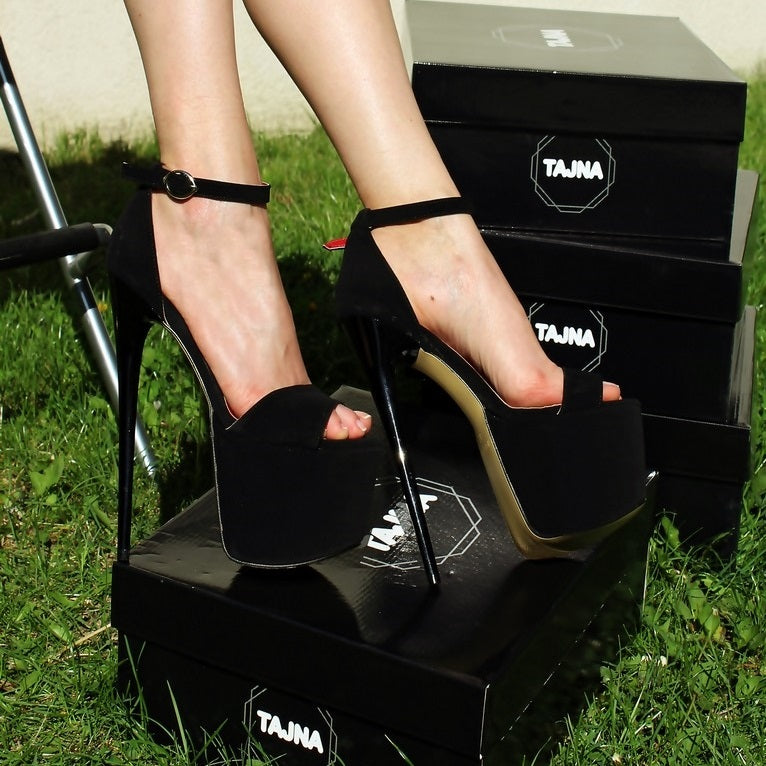 Single Strap Black Suede Platform Sandals - Tajna Club