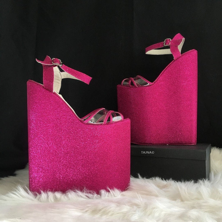 Dark Pink Shimmer Shiny 25 cm Wedges - Tajna Club