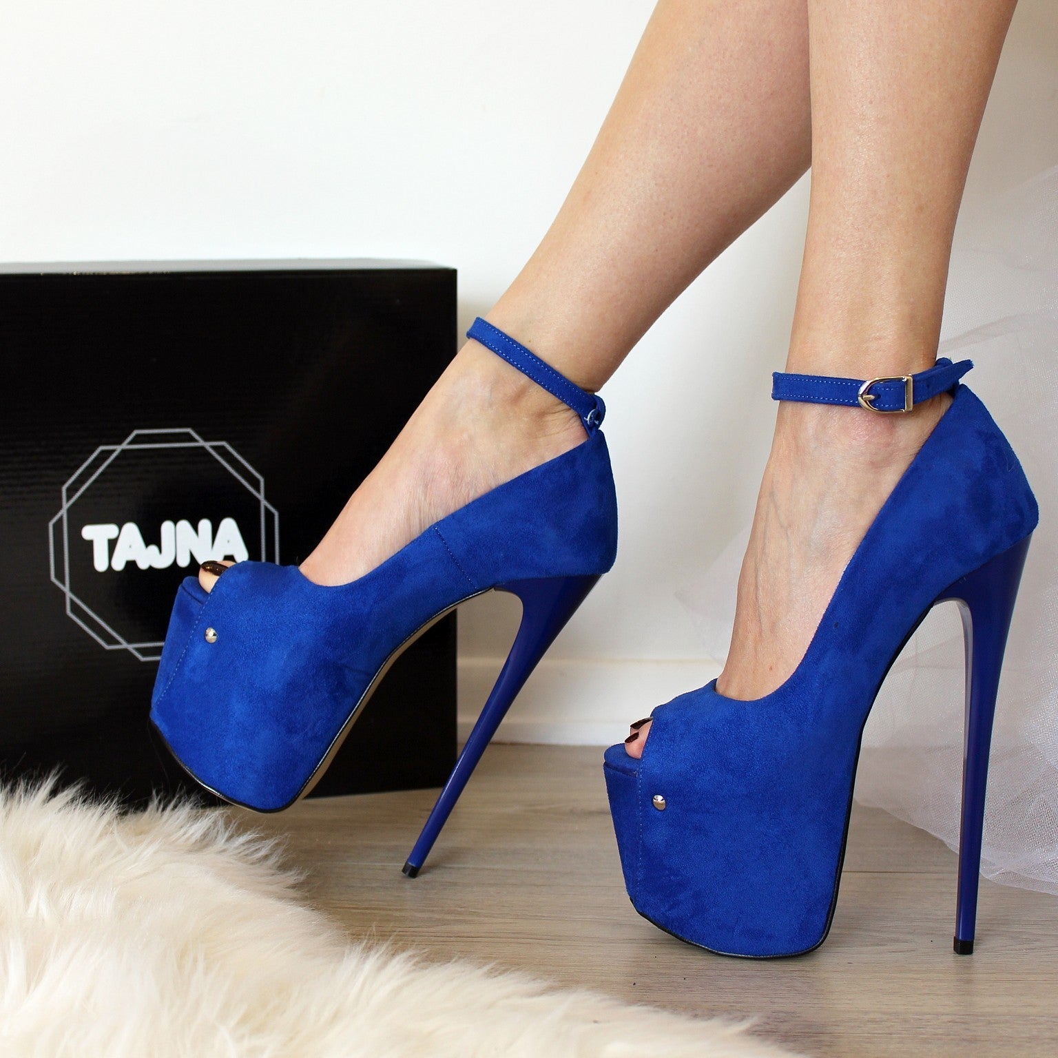 Blue Suede Peep Toe High Heel Platforms Tajna Shoes Tajna Club