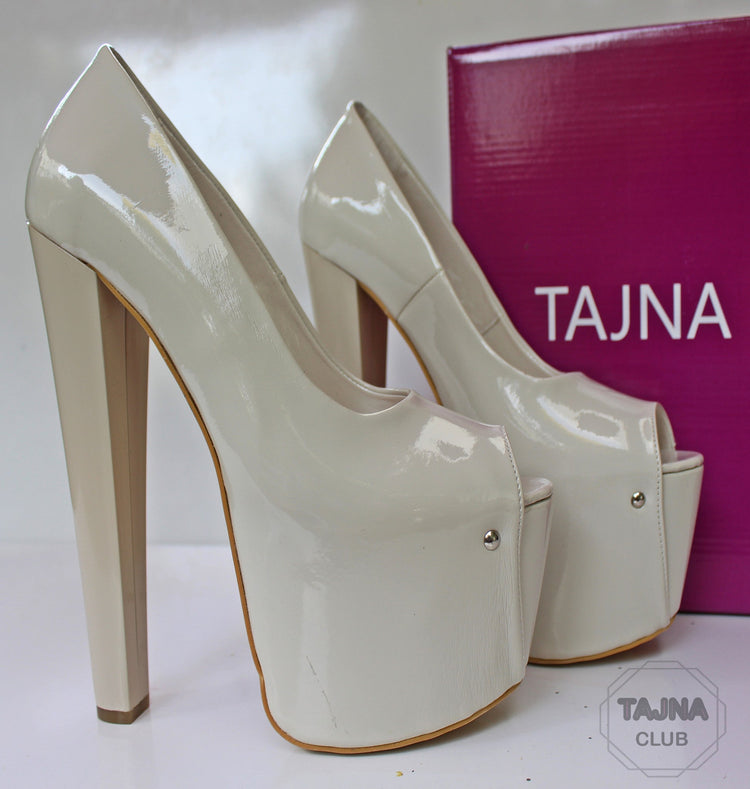 Cream Patent Platform  High Heel Pump Shoes - Tajna Club
