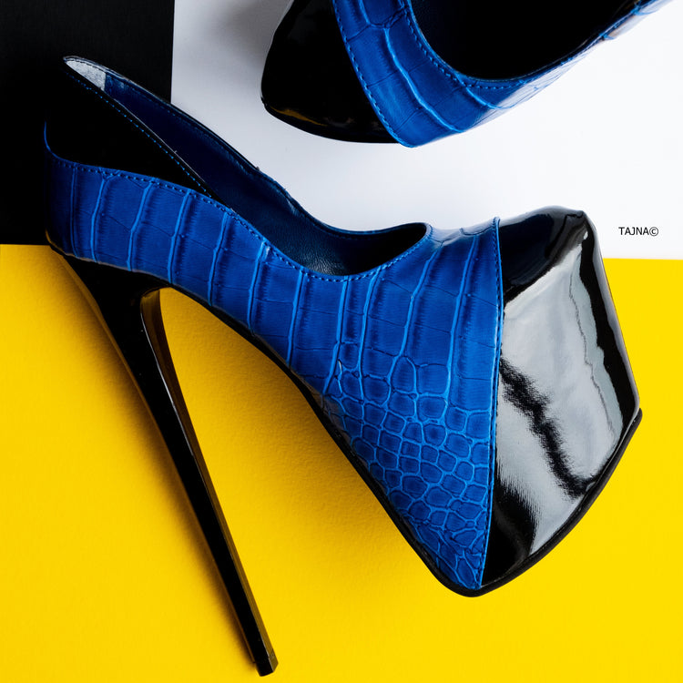 Black Blue Croco Detail High Heel Pumps
