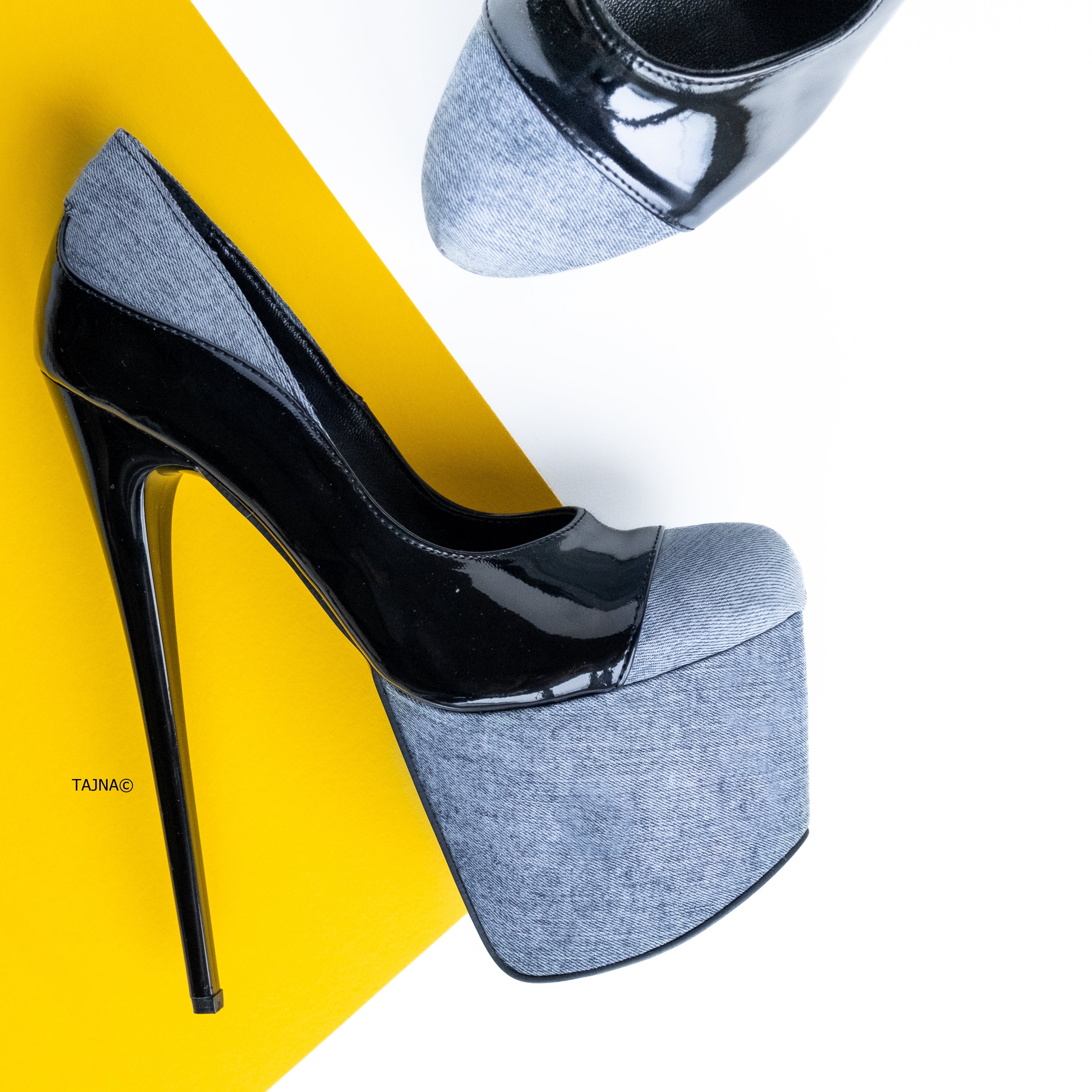 Denim heels deals pumps