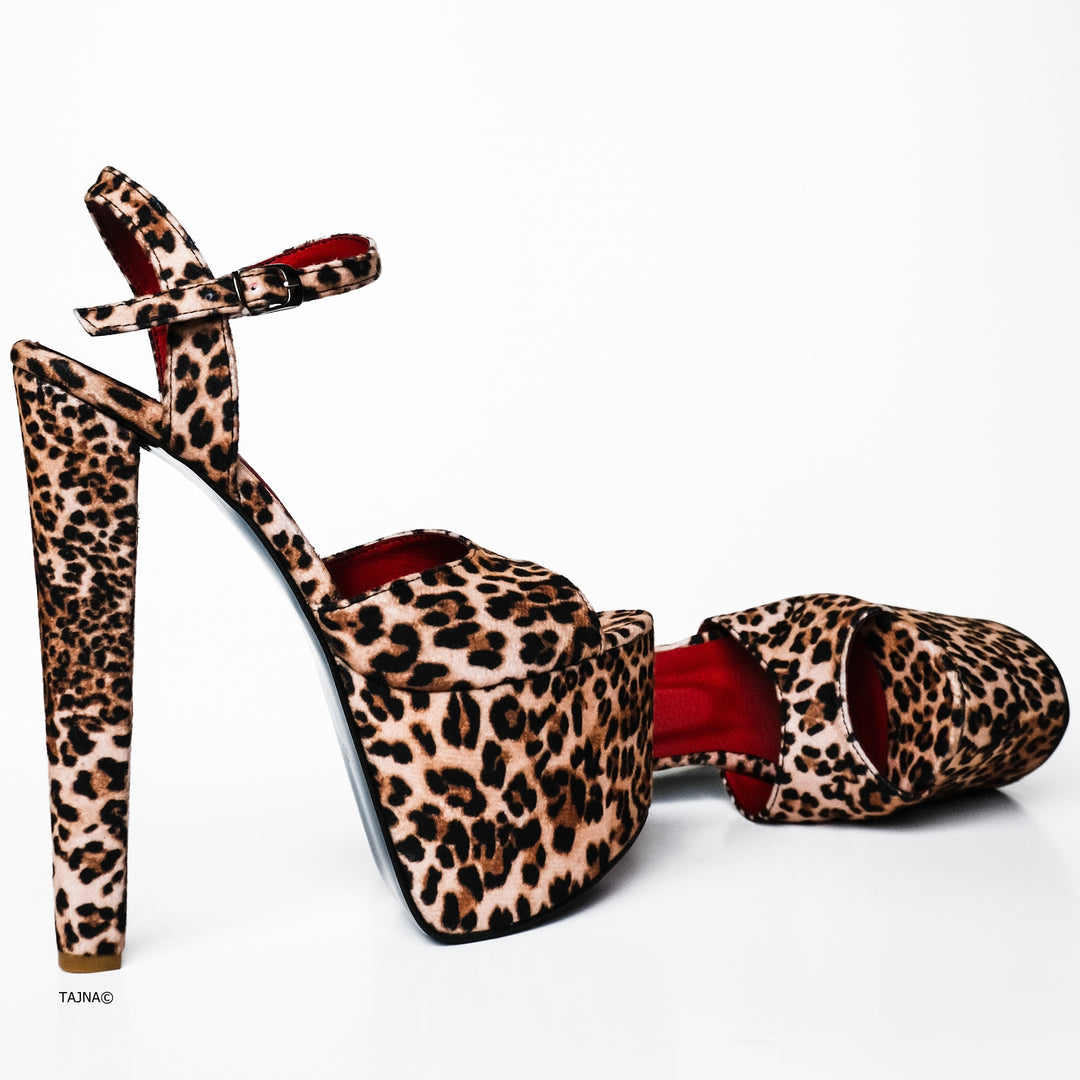 Leopard Print Chunky High Heel Sandals