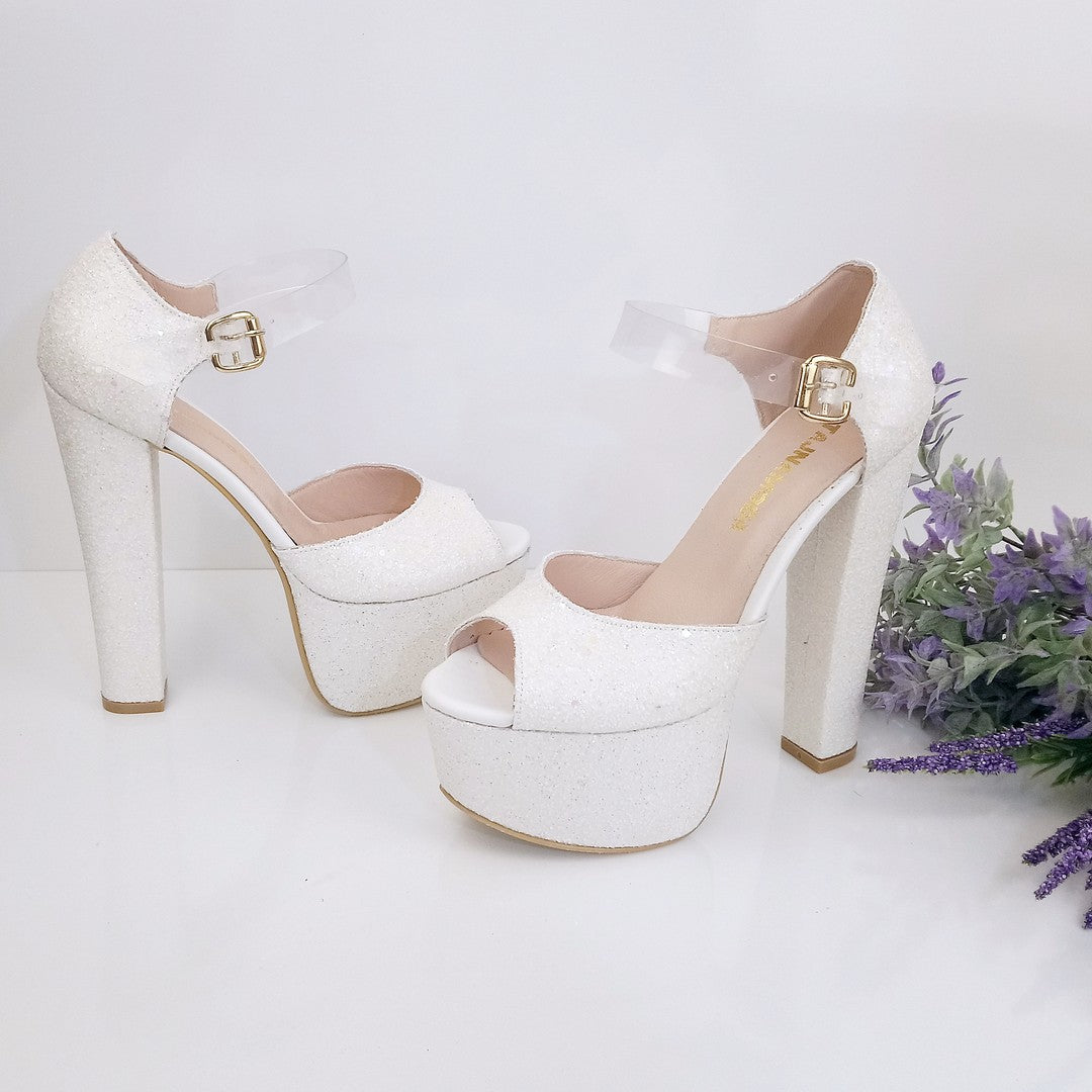 Transparent Strap Shiny Bridal White Platform Shoes | Tajna Club