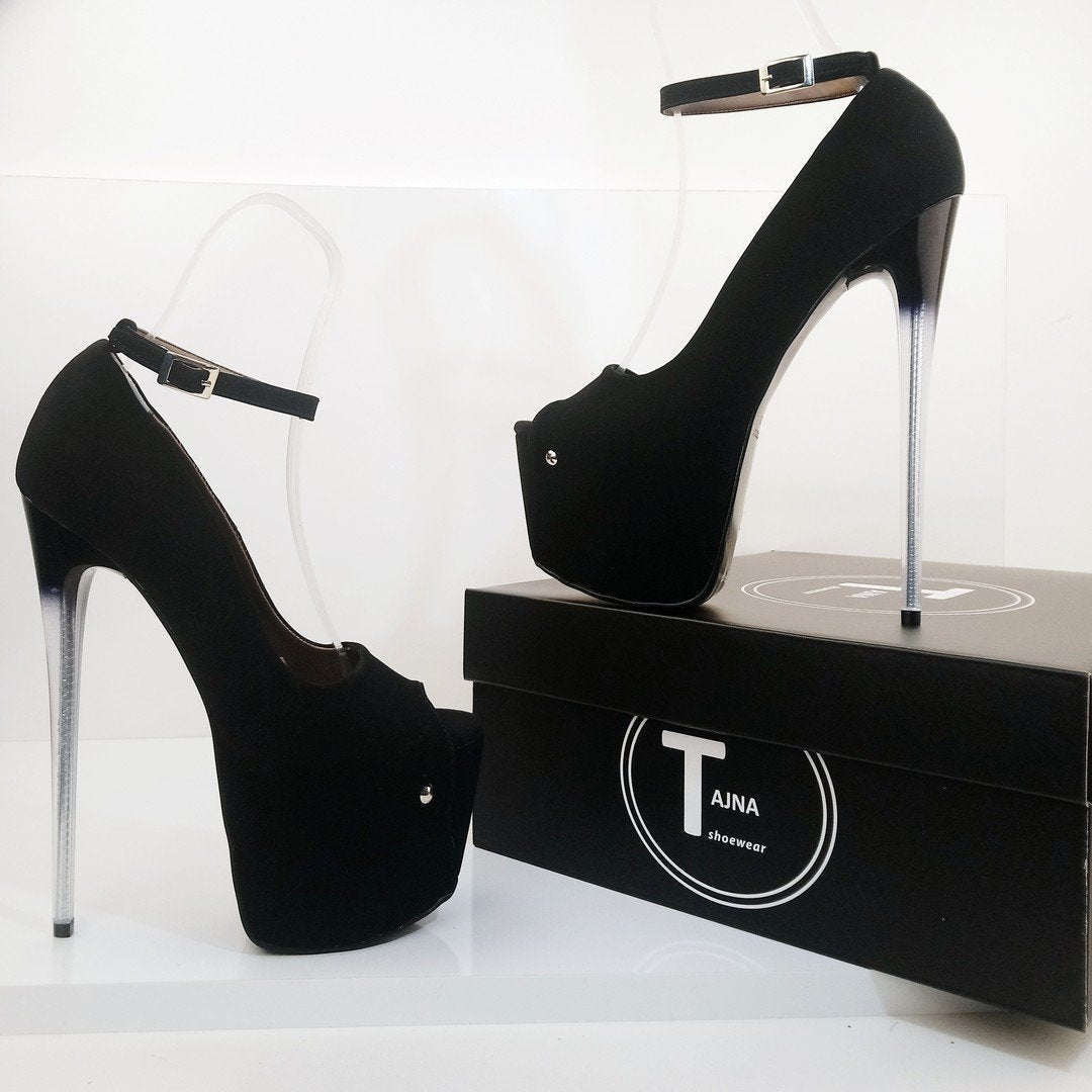 Glassy Heels Black Suede Platform | Tajna Club