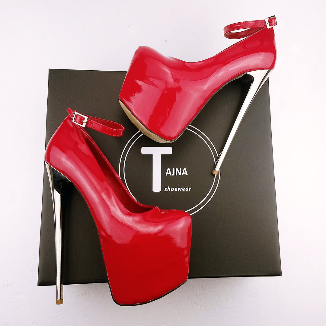 Red Patent Leather Metalic Heel Platform - Tajna Club