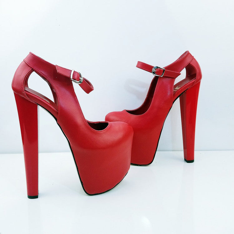 Red Slit Strap High Heel Platform Shoes - Tajna Club