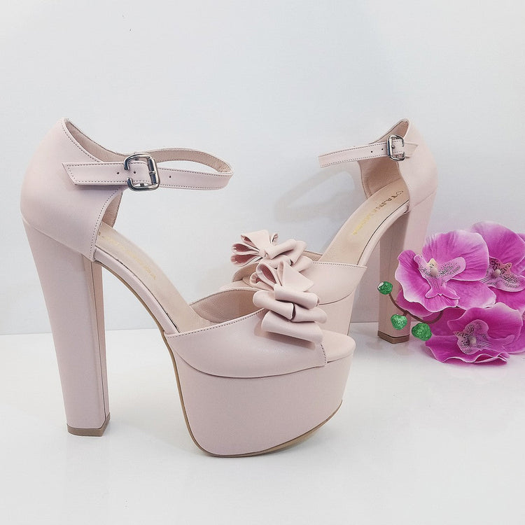Light Powder Pink Ribbon Bridal  Platform Shoes - Tajna Club