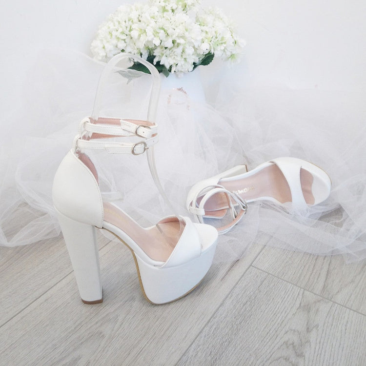 White Double Strap Bridal Platform Shoes - Tajna Club