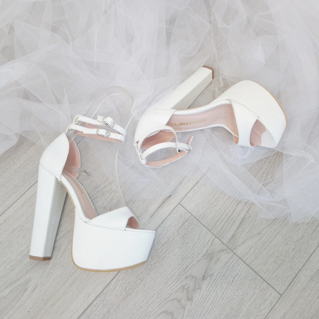 White Double Strap Bridal Platform Shoes - Tajna Club