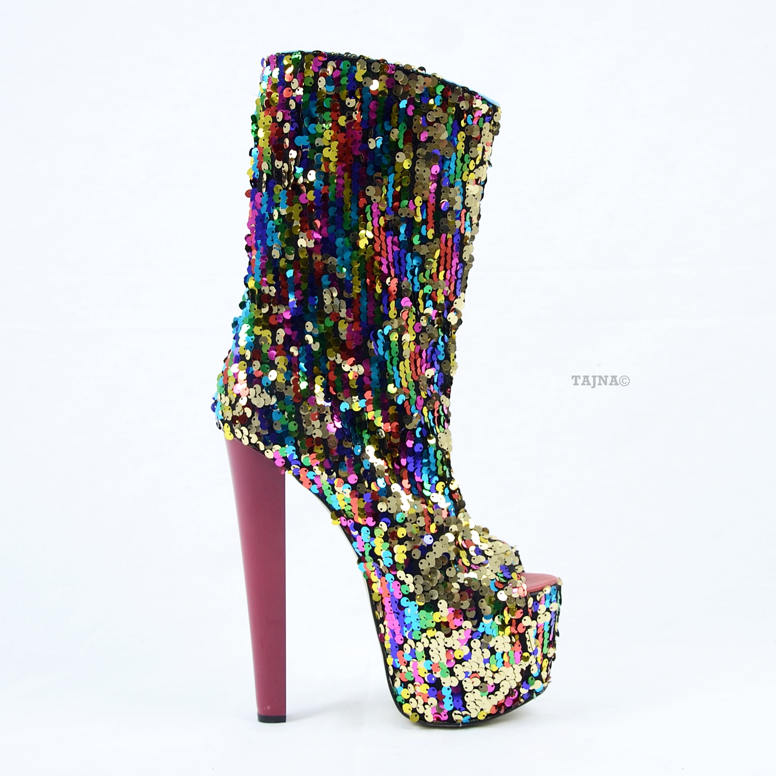 Sequin Fabric High Heel Platform Boots - Tajna Club