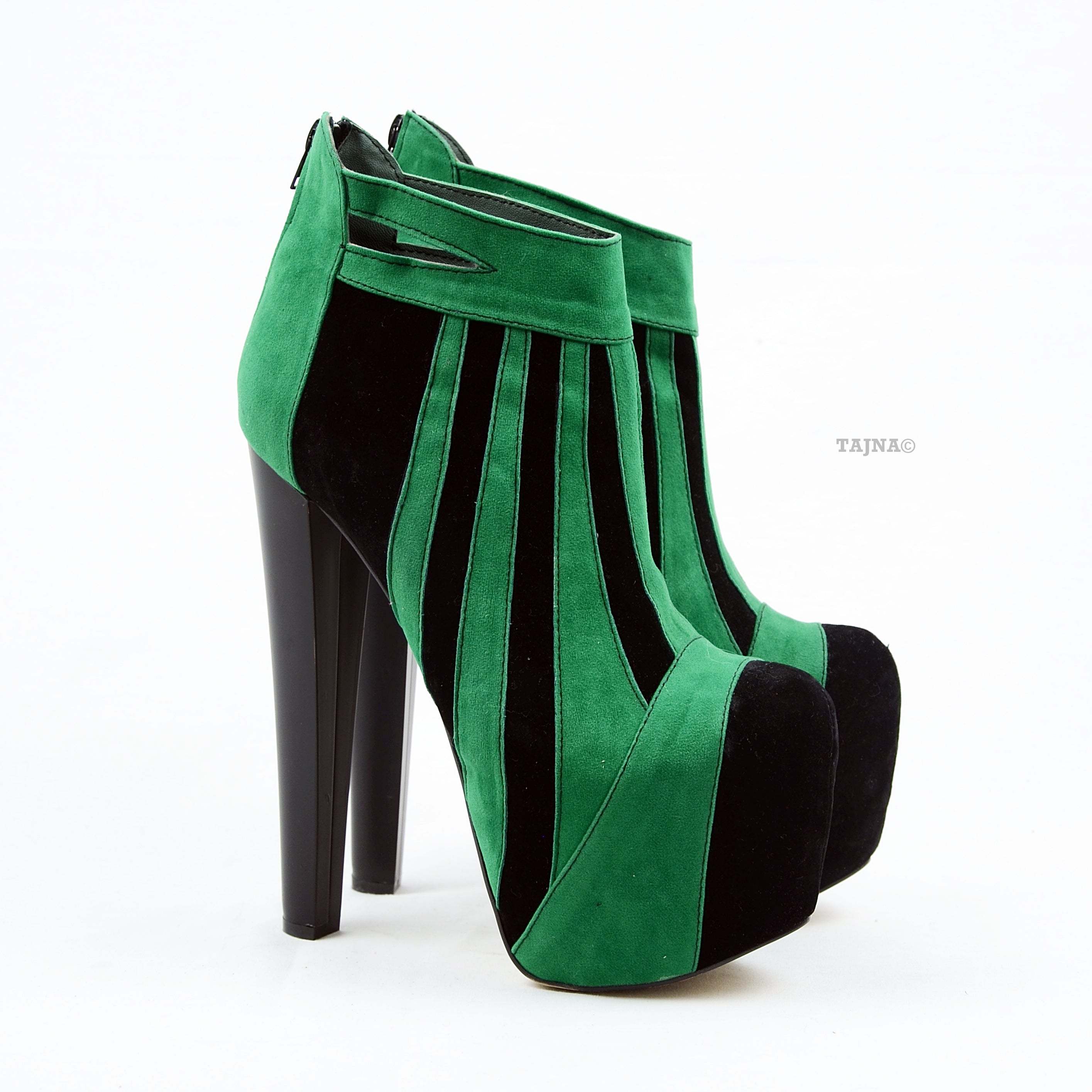 Green Black Stripe Ankle High Heel Platforms - Tajna Club