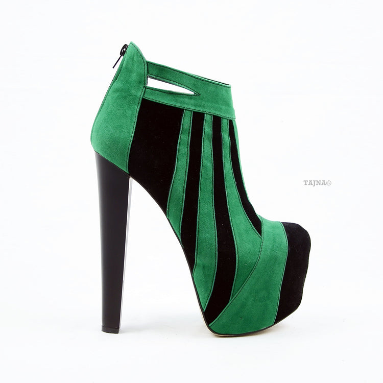 Green Black Stripe Ankle High Heel Platforms - Tajna Club