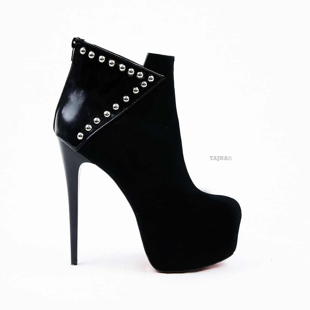 Black Pinned Platform Ankle Boots - Tajna Club