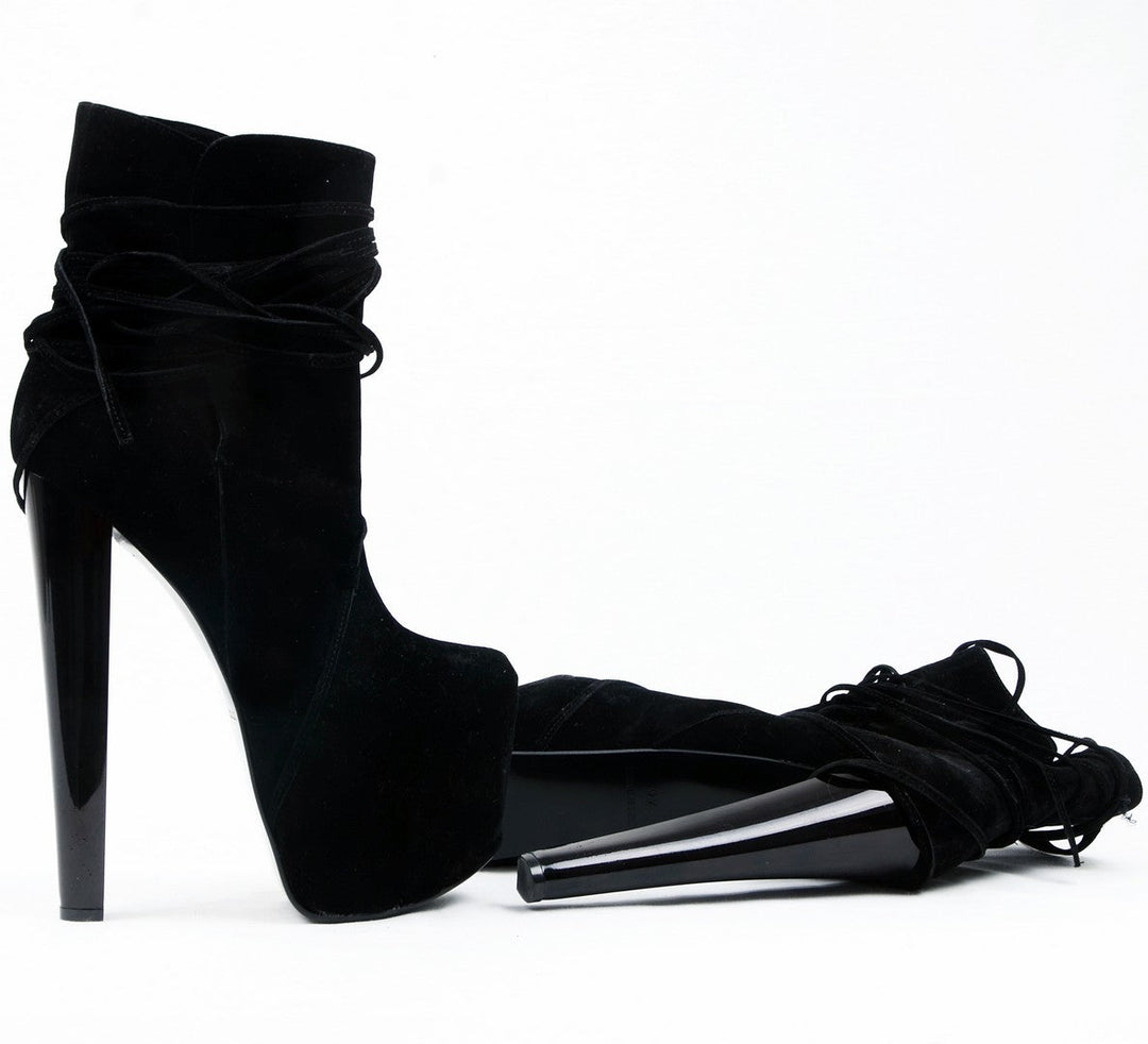 Black Suede Lace Up Designer  Boots - Tajna Club
