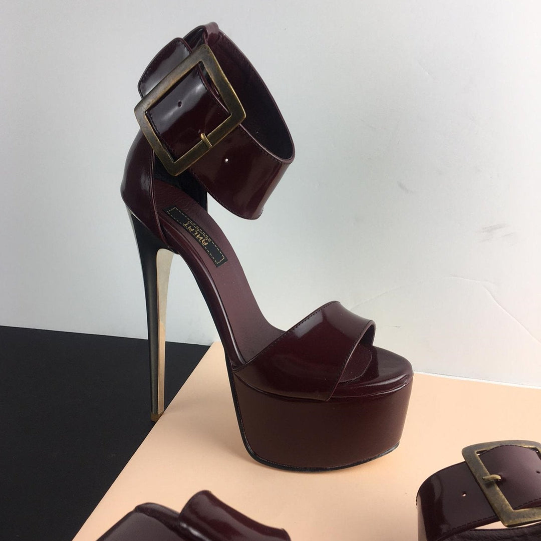 Burgundy Patent Big Belted Platforms - Tajna Club