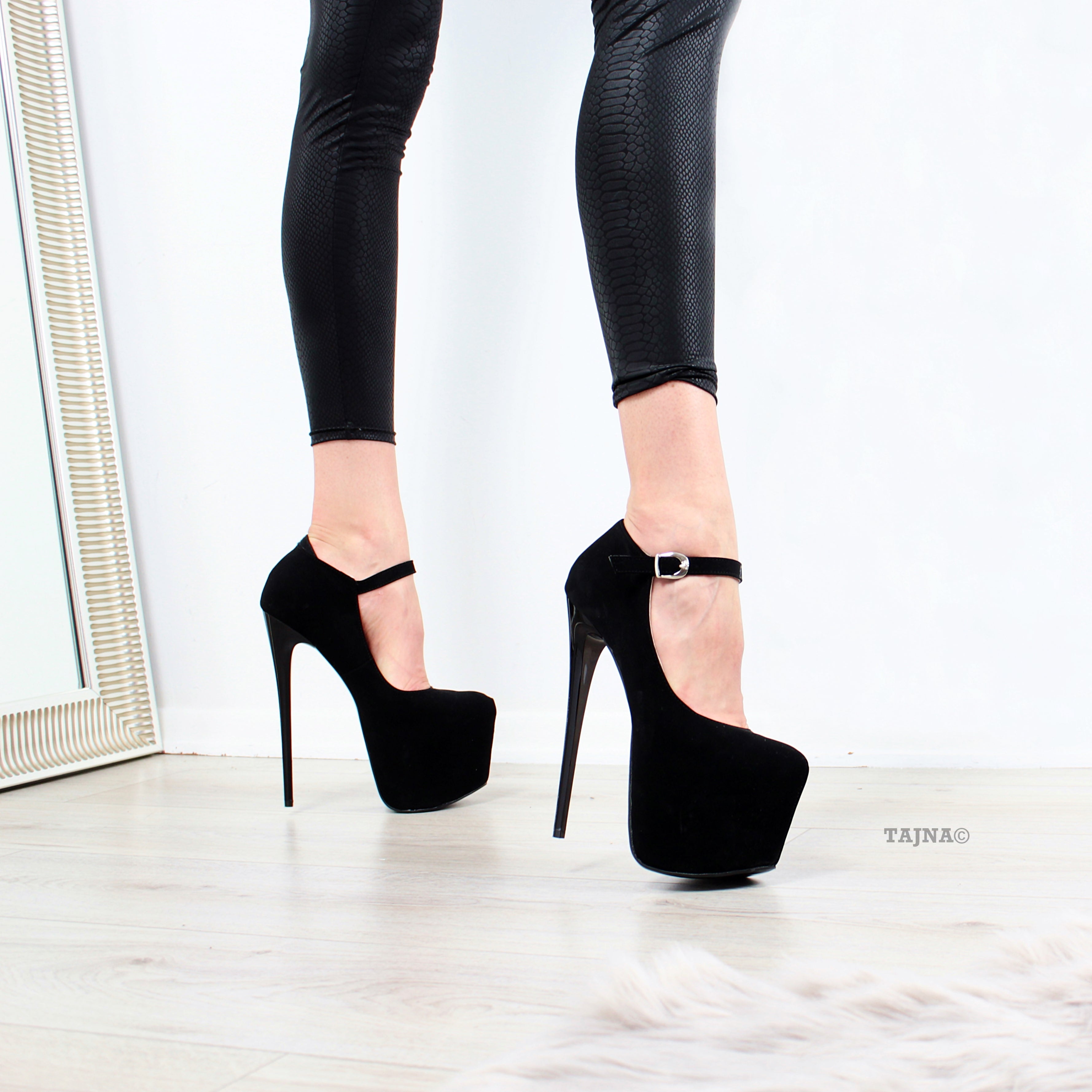 Black Suede Strap Pencil Heels Tajna Shoes Tajna Club