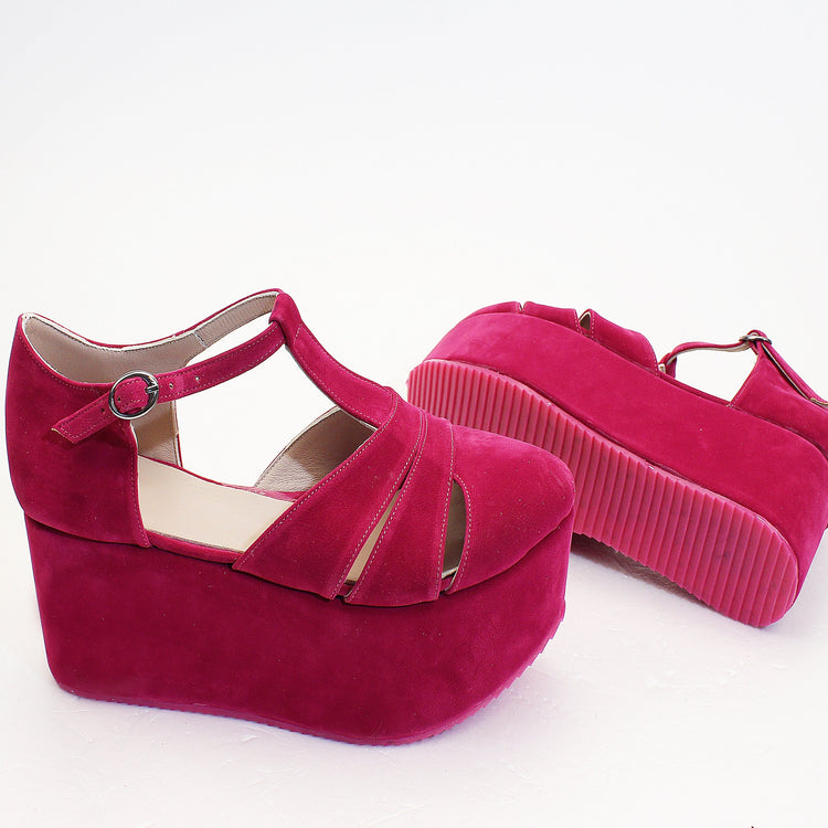 Fushia Pink Wedge Platform Shoes - Tajna Club