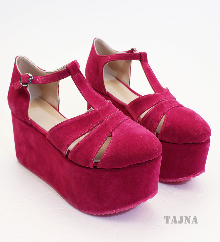 Fushia Pink Wedge Platform Shoes - Tajna Club